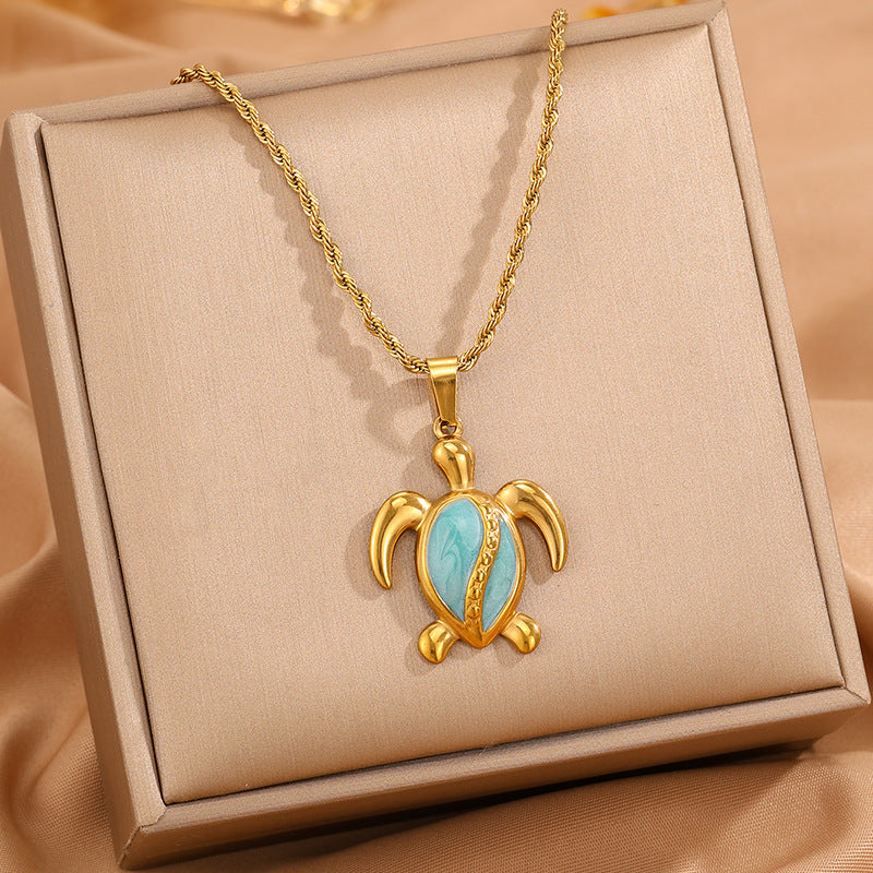 Womens Stainless Steel Turtle Pendant Necklace