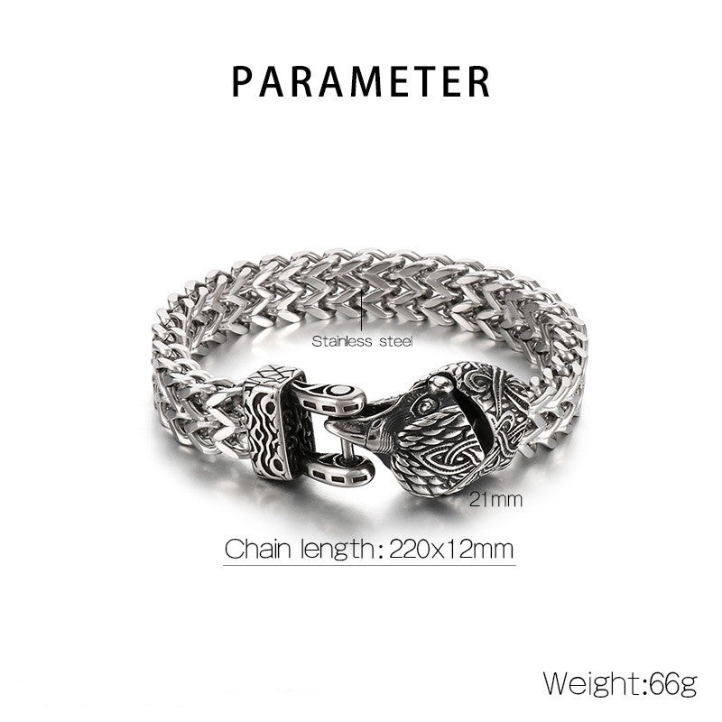 Viking Vintage Wolf Head Snake Head Titanium Steel Bracelet