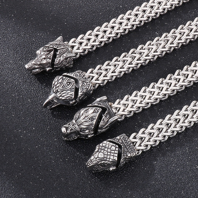 Viking Vintage Wolf Head Snake Head Titanium Steel Bracelet