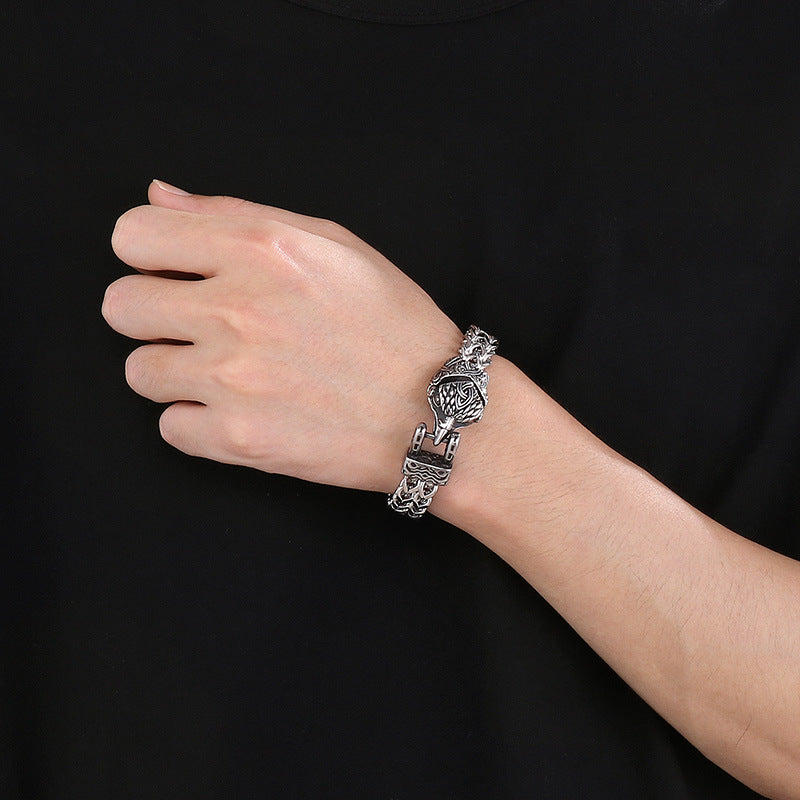 Viking Vintage Wolf Head Snake Head Titanium Steel Bracelet