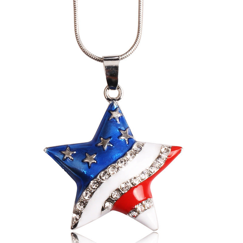American Flag Five-Pointed Star Heart Necklace Pendant