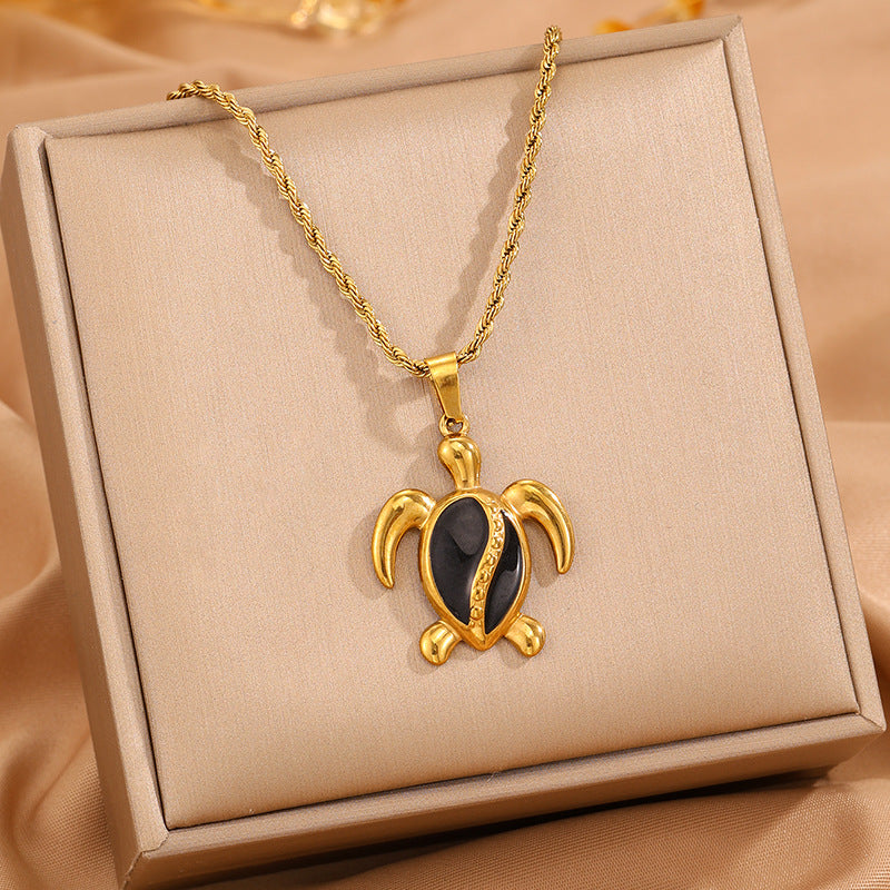Womens Stainless Steel Turtle Pendant Necklace