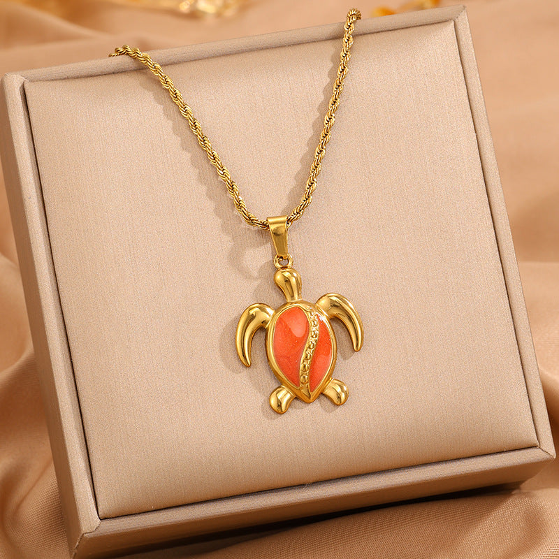 Womens Stainless Steel Turtle Pendant Necklace