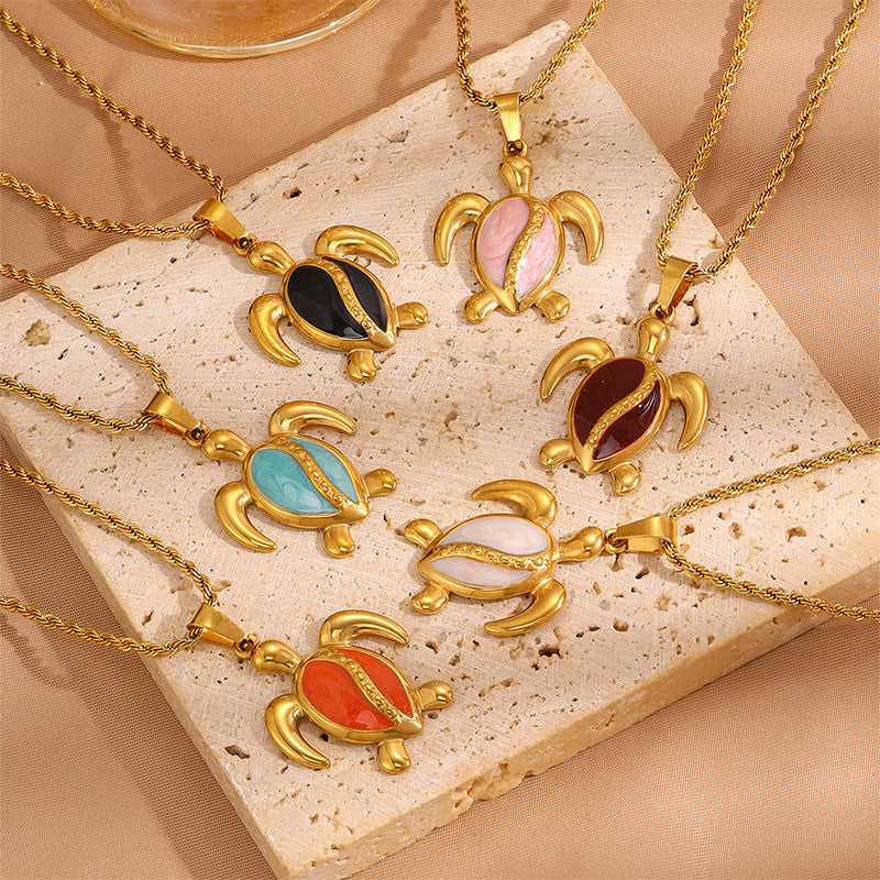 Womens Stainless Steel Turtle Pendant Necklace