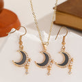 Minimalist Zircon-Inlaid Star And Moon Necklace And Earrings Set