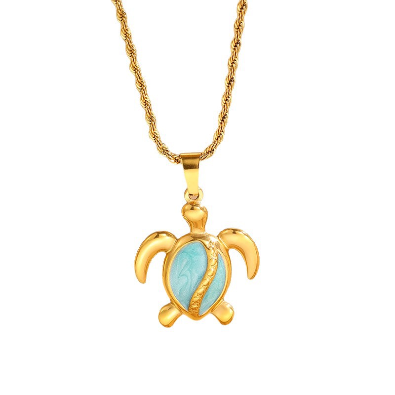 Womens Stainless Steel Turtle Pendant Necklace