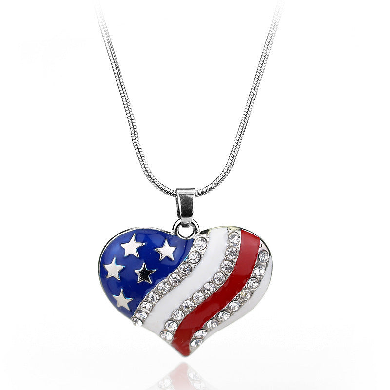 American Flag Five-Pointed Star Heart Necklace Pendant
