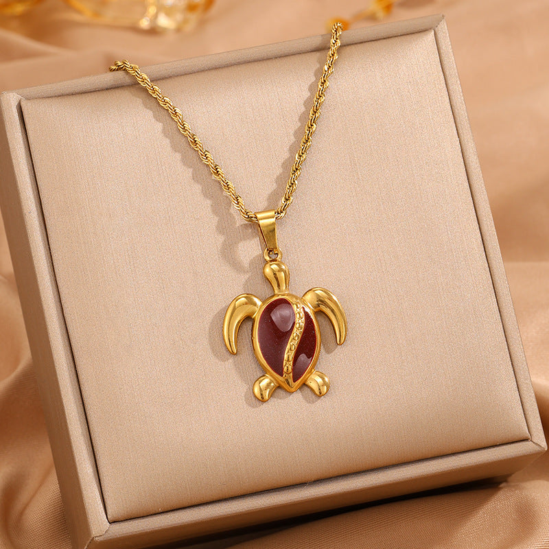 Womens Stainless Steel Turtle Pendant Necklace