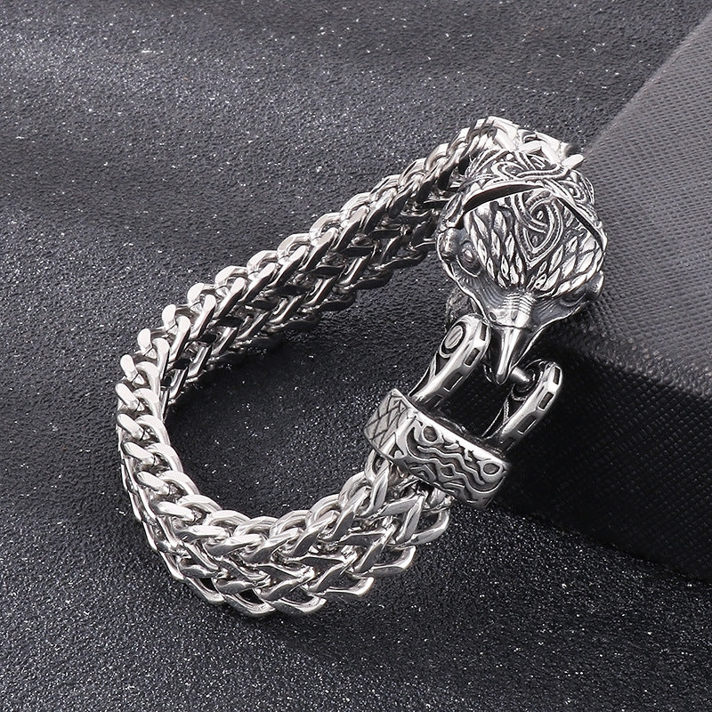 Viking Vintage Wolf Head Snake Head Titanium Steel Bracelet