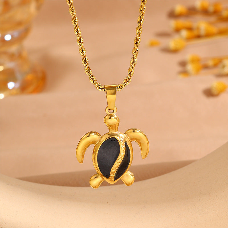 Womens Stainless Steel Turtle Pendant Necklace