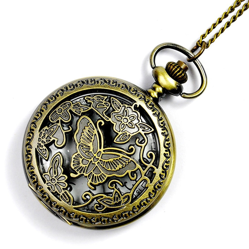 Nostalgic Retro Butterfly Flower Carved Hollow Pocket Watch