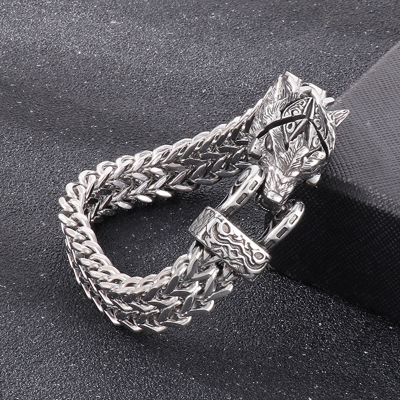 Viking Vintage Wolf Head Snake Head Titanium Steel Bracelet