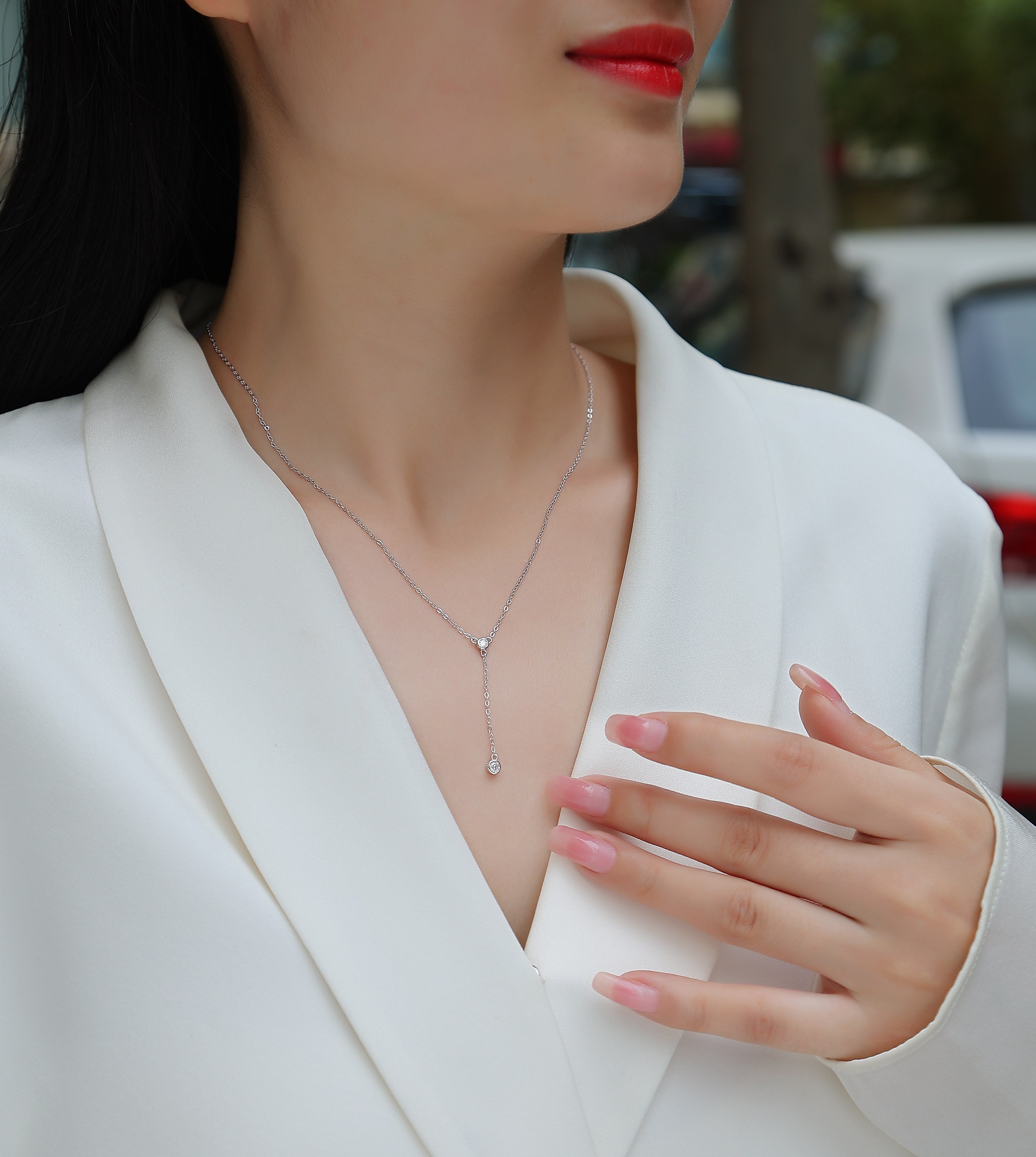 Tassel Necklace - A Fashionable And Light Luxury Jewelry Pendant Necklace Set With Top-quality Moissanite, S925 Silver Plated With Platinum