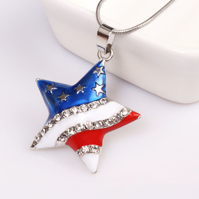 American Flag Five-Pointed Star Heart Necklace Pendant