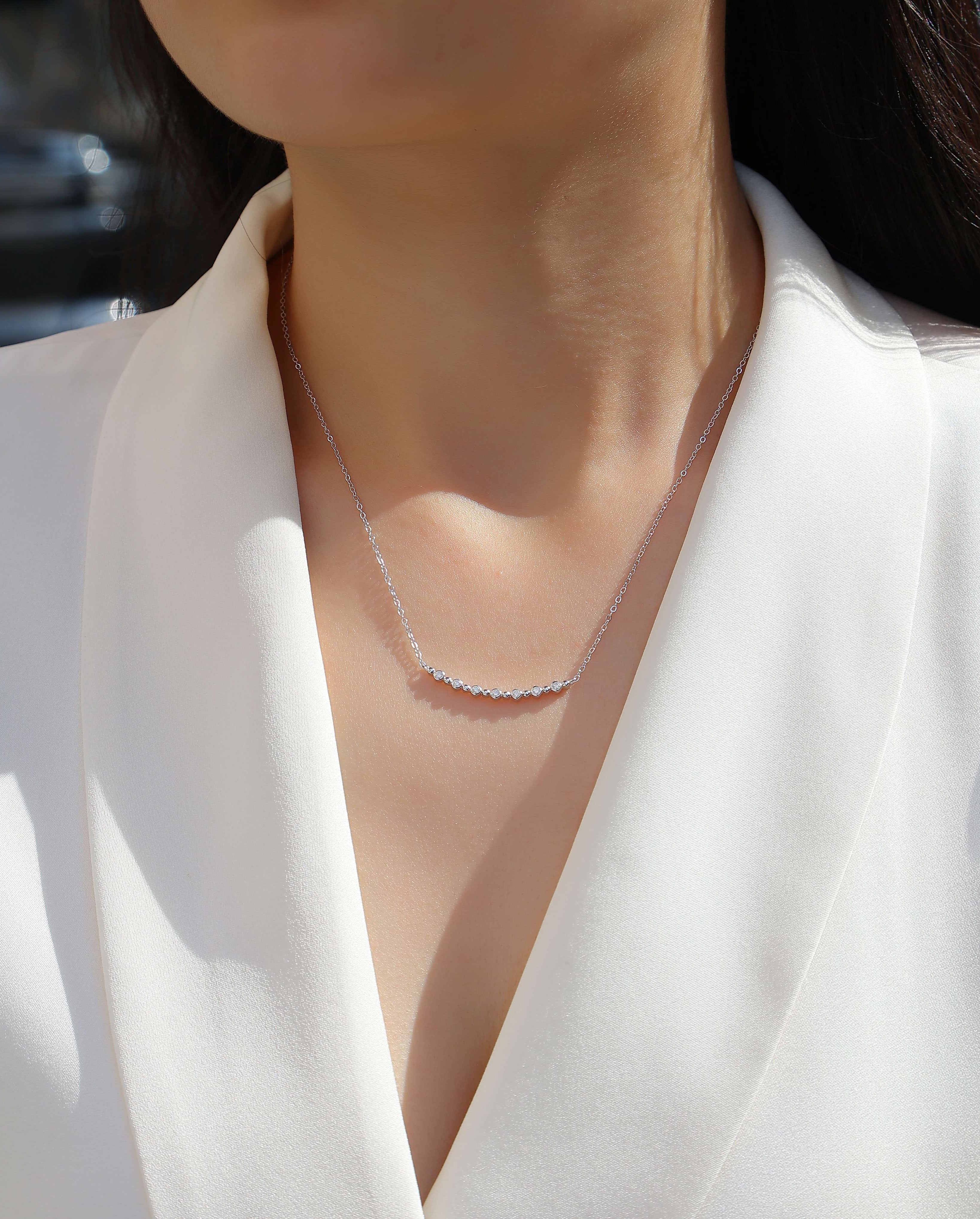 White Moon Stars - A Fashionable And Light Luxury Jewelry Pendant Necklace Set With Top-quality Moissanite, S925 Silver Plated Platinum