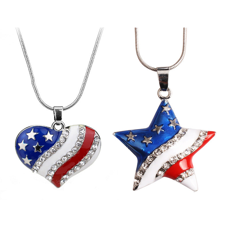 American Flag Five-Pointed Star Heart Necklace Pendant