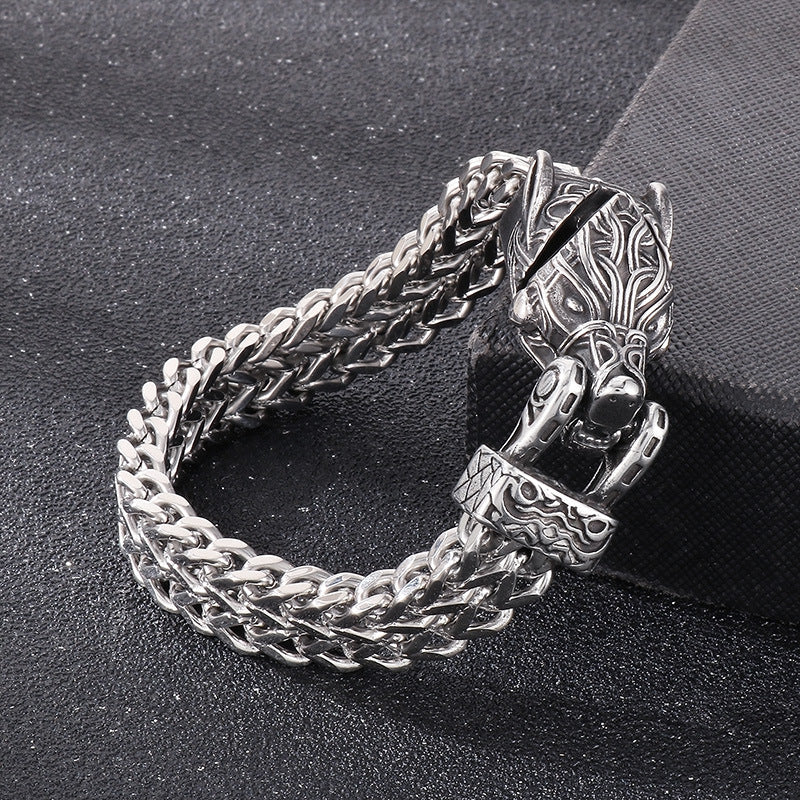 Viking Vintage Wolf Head Snake Head Titanium Steel Bracelet