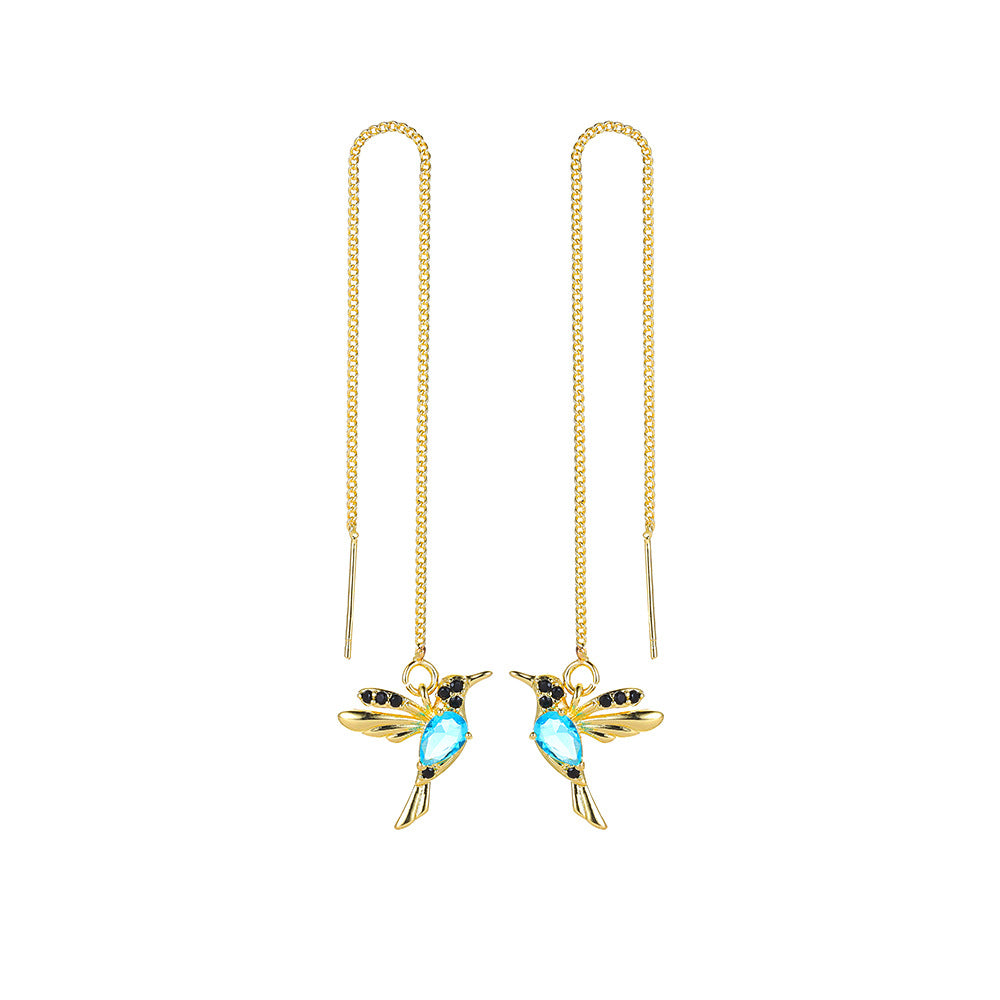 Fashion Jewelry New Unique Little Bird Drop Long Hanging Hummingbird Earrings For Women Elegant Girl Tassel Crystal Pendant Earring Jewelry