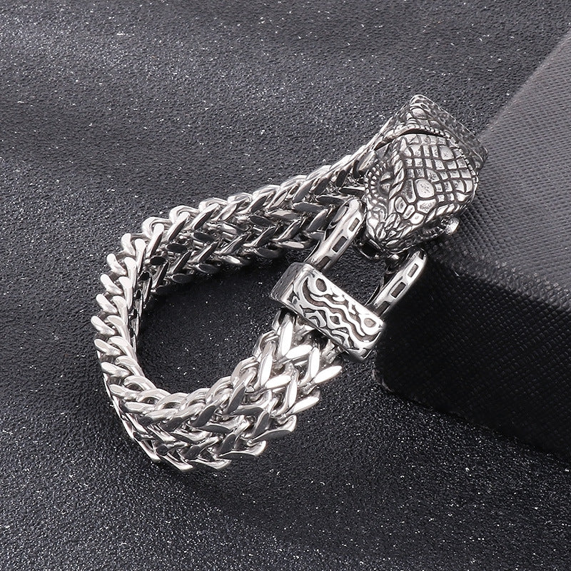 Viking Vintage Wolf Head Snake Head Titanium Steel Bracelet