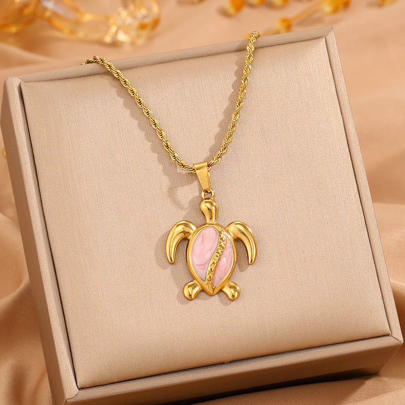 Womens Stainless Steel Turtle Pendant Necklace
