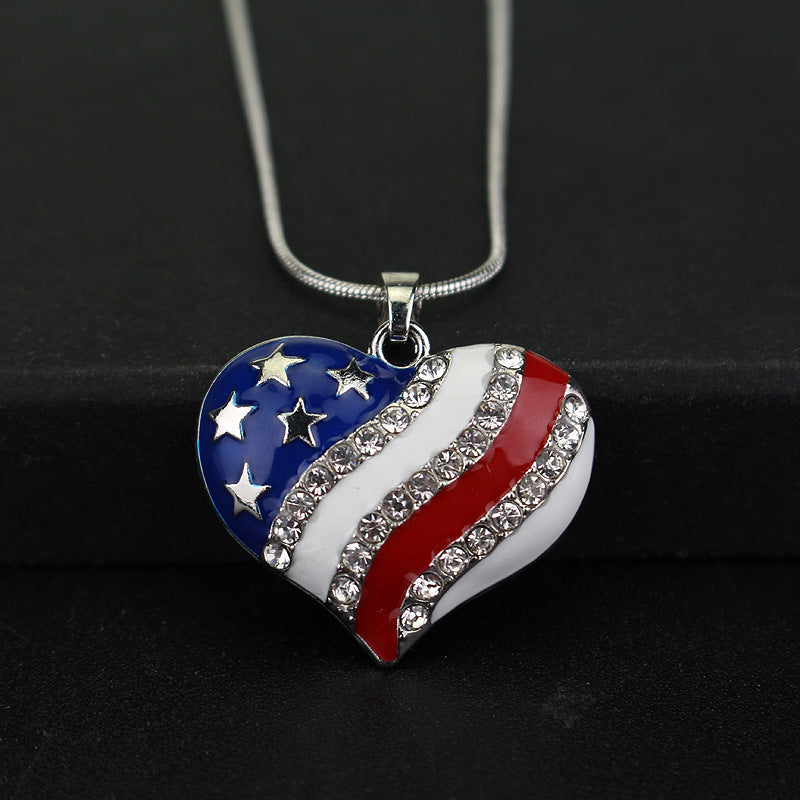 American Flag Five-Pointed Star Heart Necklace Pendant