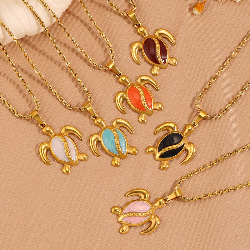 Womens Stainless Steel Turtle Pendant Necklace